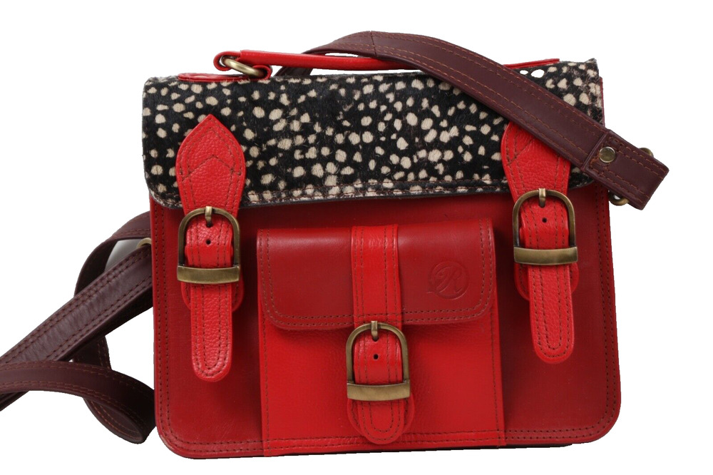 Incredible Range Red Multicolor Leather Buckle Satchel Shoulder Bag